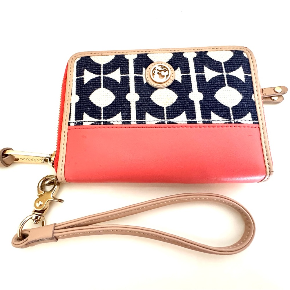 Stylish Spartina Coral and Navy Leather & Canvas Women's Wallet